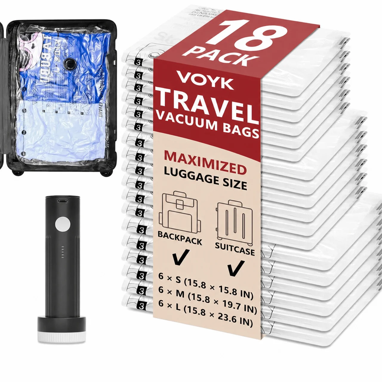 Voyk Vacuum Seal Packing Cubes (18-Pack)